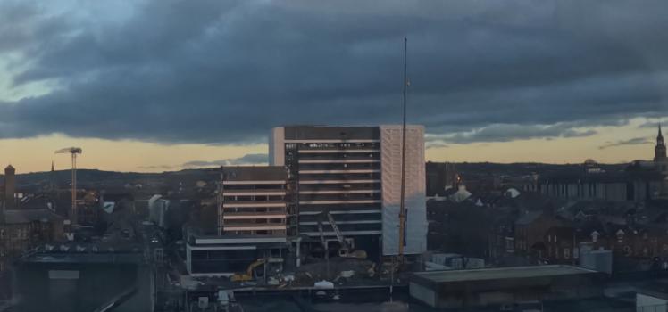 Photo of Radius Building with scaffold for demolition